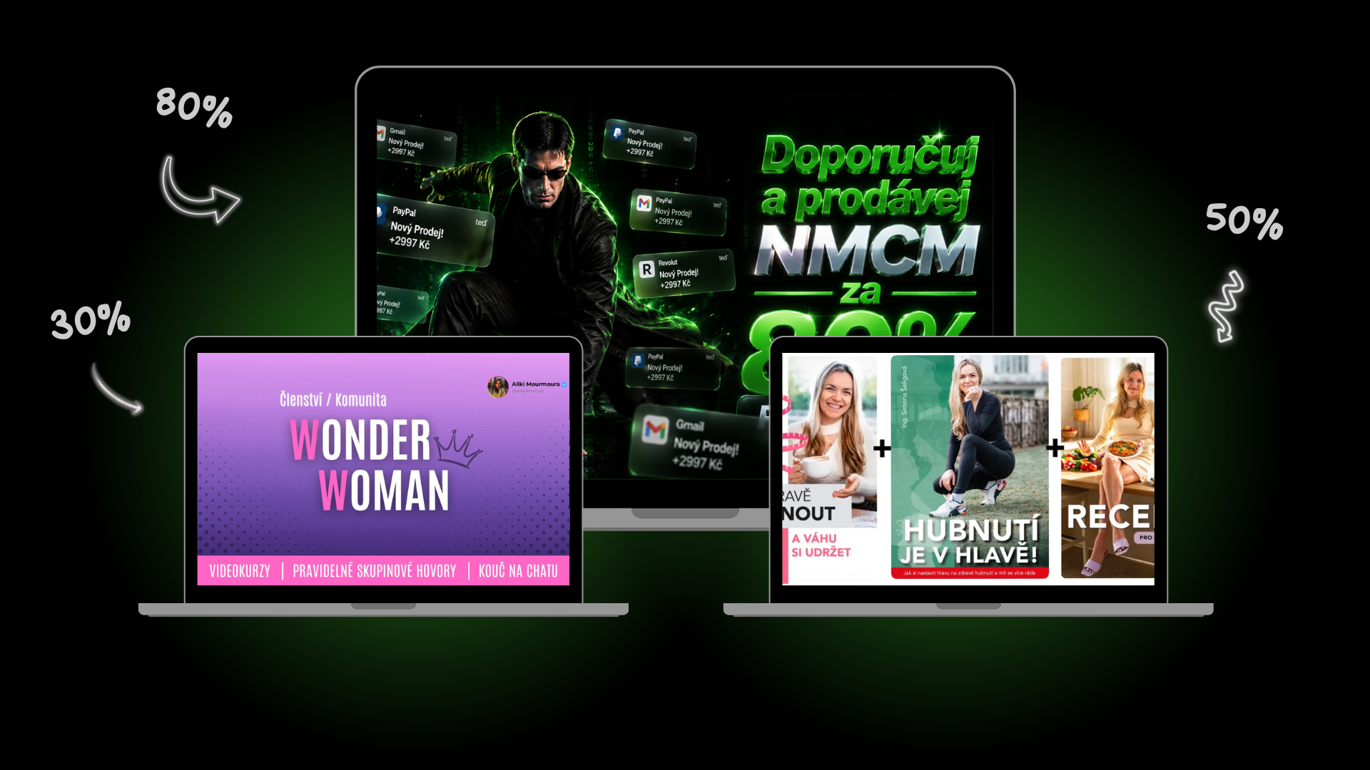 Tři hotové produkty k prodeji – NMCM, Wonder Woman, Bohatství/Zdraví/Vztahy