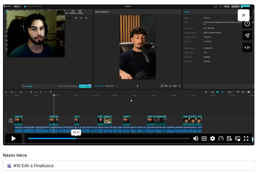 Masterclass Workflow Virálního Editu – lekce #10 Edit a Finalizace